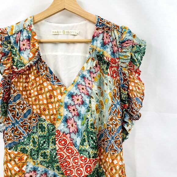 marie oliver S patchwork silk phoebe blouse - Picture 1 of 5